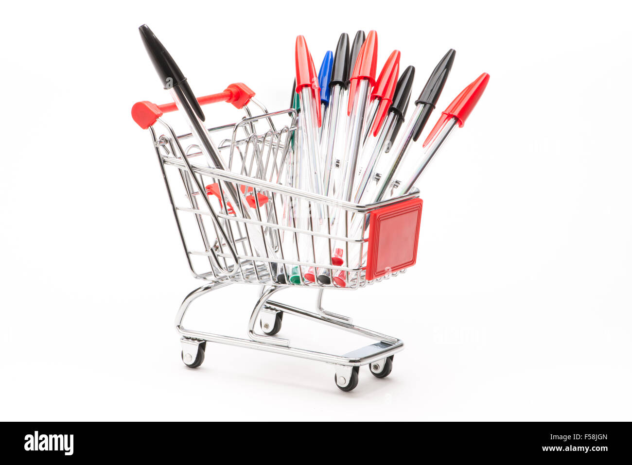 Caddy with school equipment on white background Stock Photo