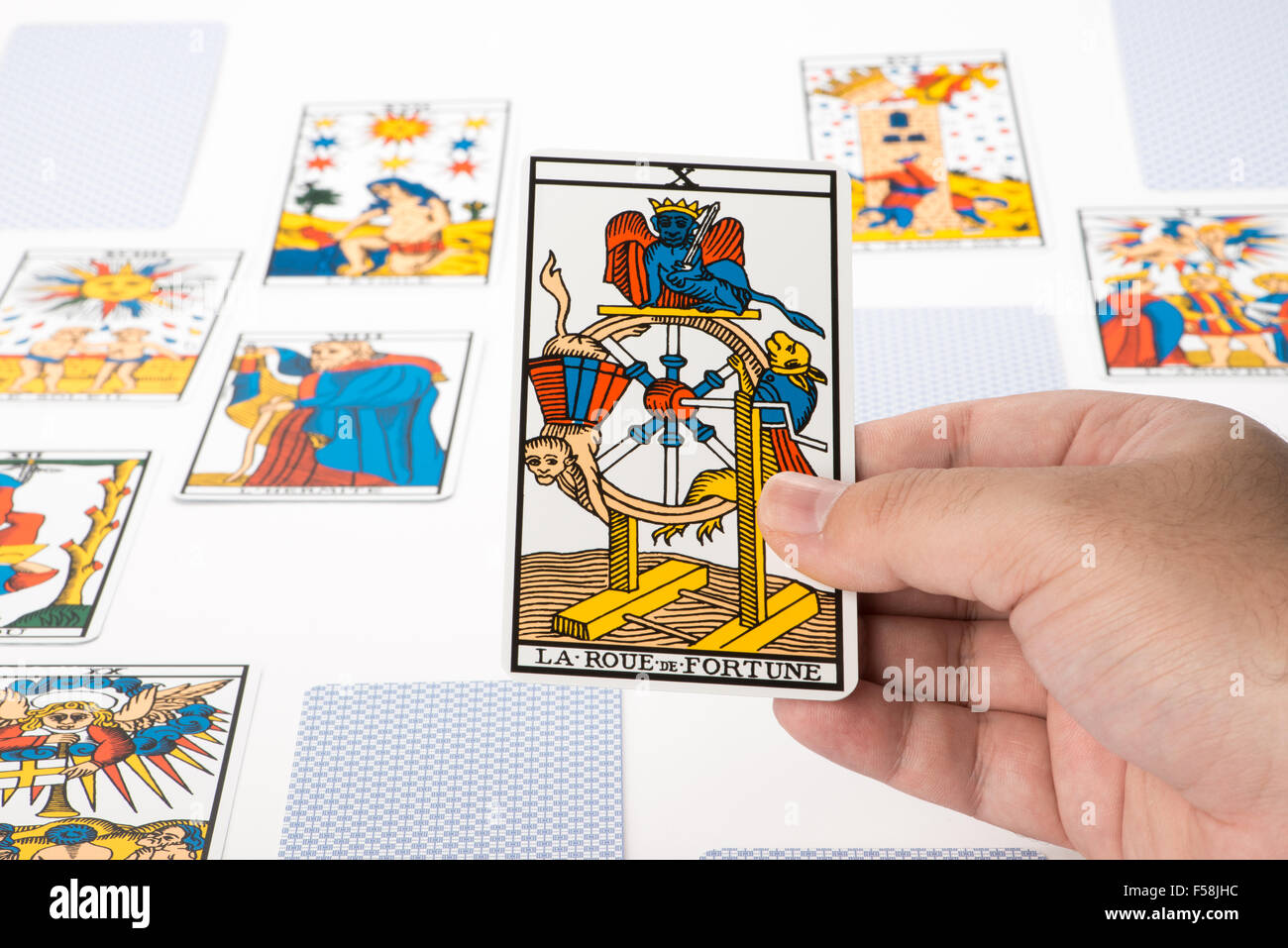 Draw tarot on white background : The Wheel of Fortune Stock Photo
