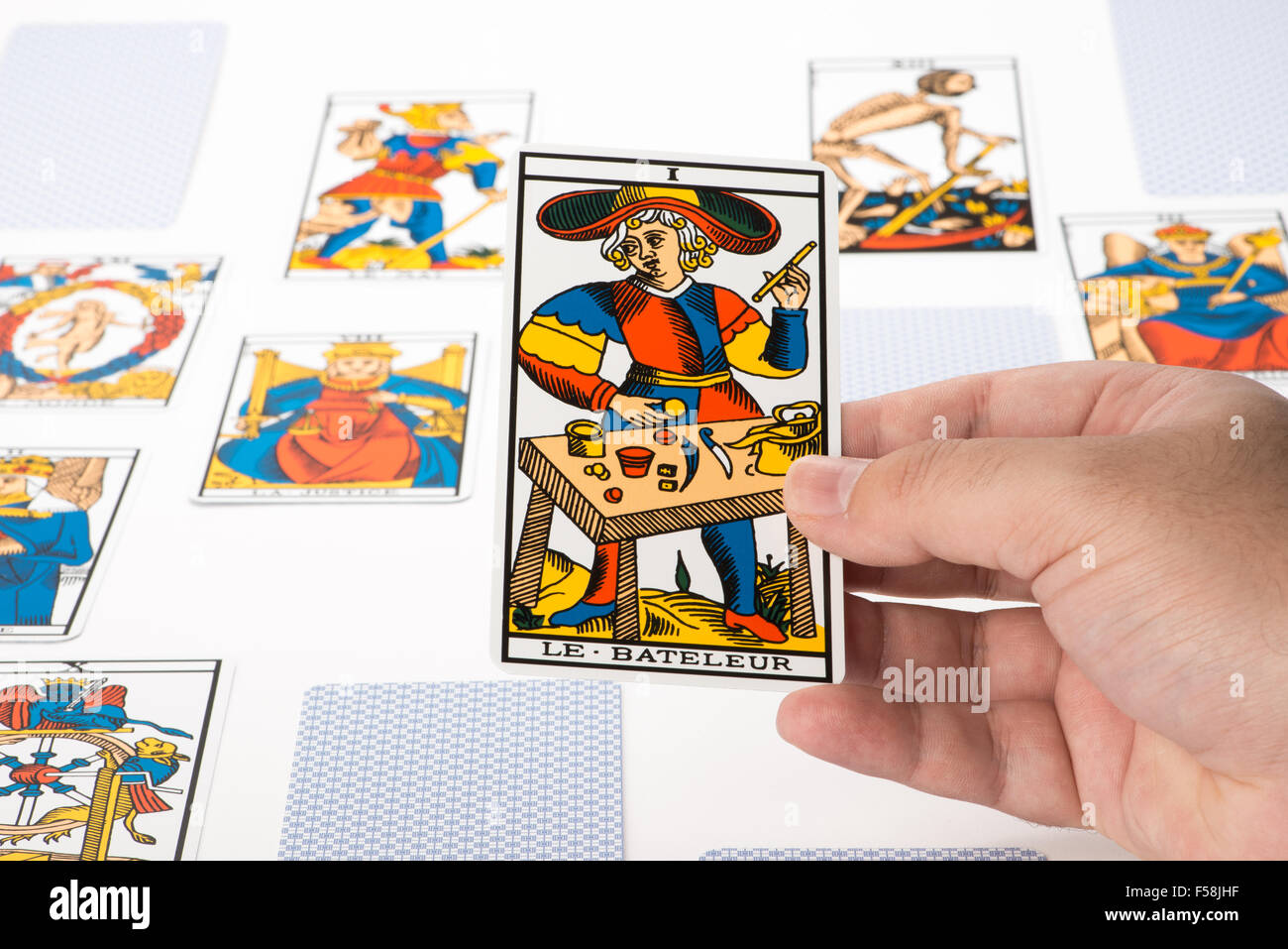 Draw tarot on white background : The Magician Stock Photo