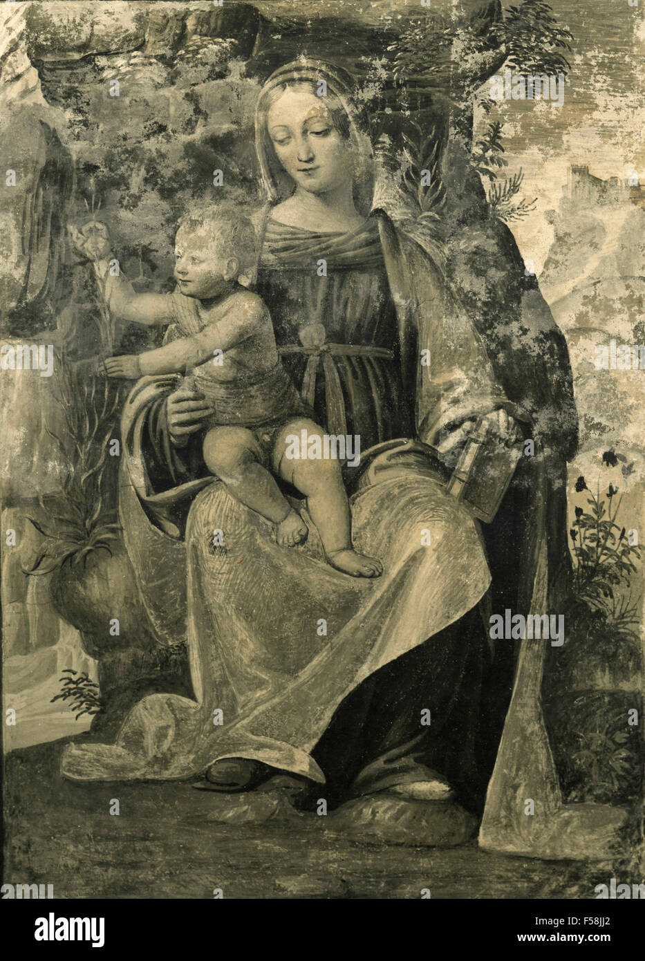 Madonna and Child, painting by Bernardino Luino, Certosa di Pavia, Italy Stock Photo