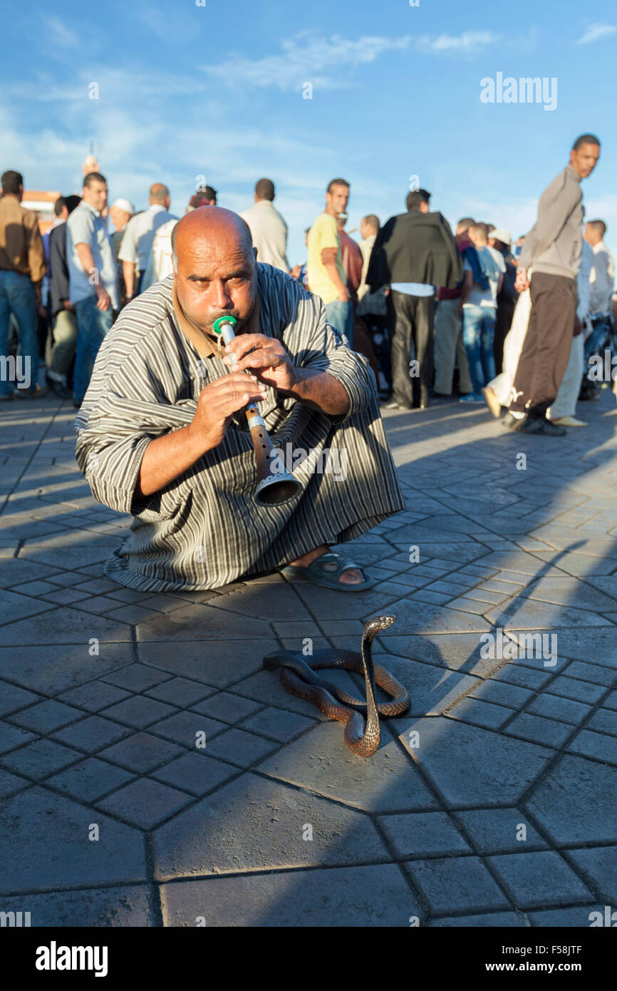 Snake charmer on Djemma al Fna, Marakech, Morocco Stock Photo