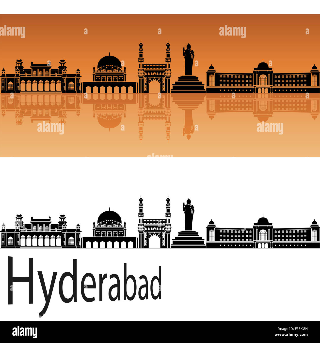 Hyderabad skyline in orange background in editable vector file Stock Photo