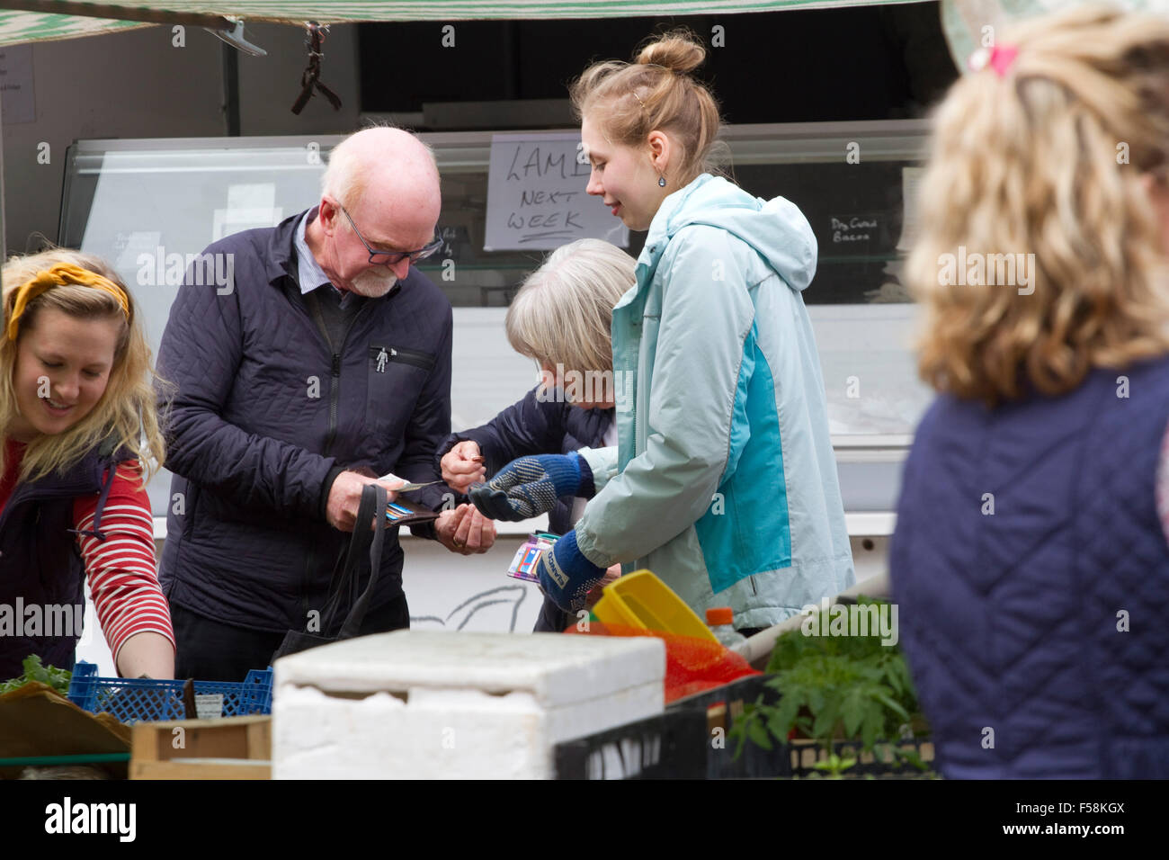 Older couple shopping on a street market Stock Photo