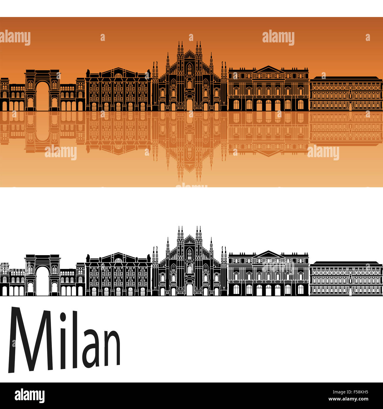Milan skyline in orange background in editable vector file Stock Photo