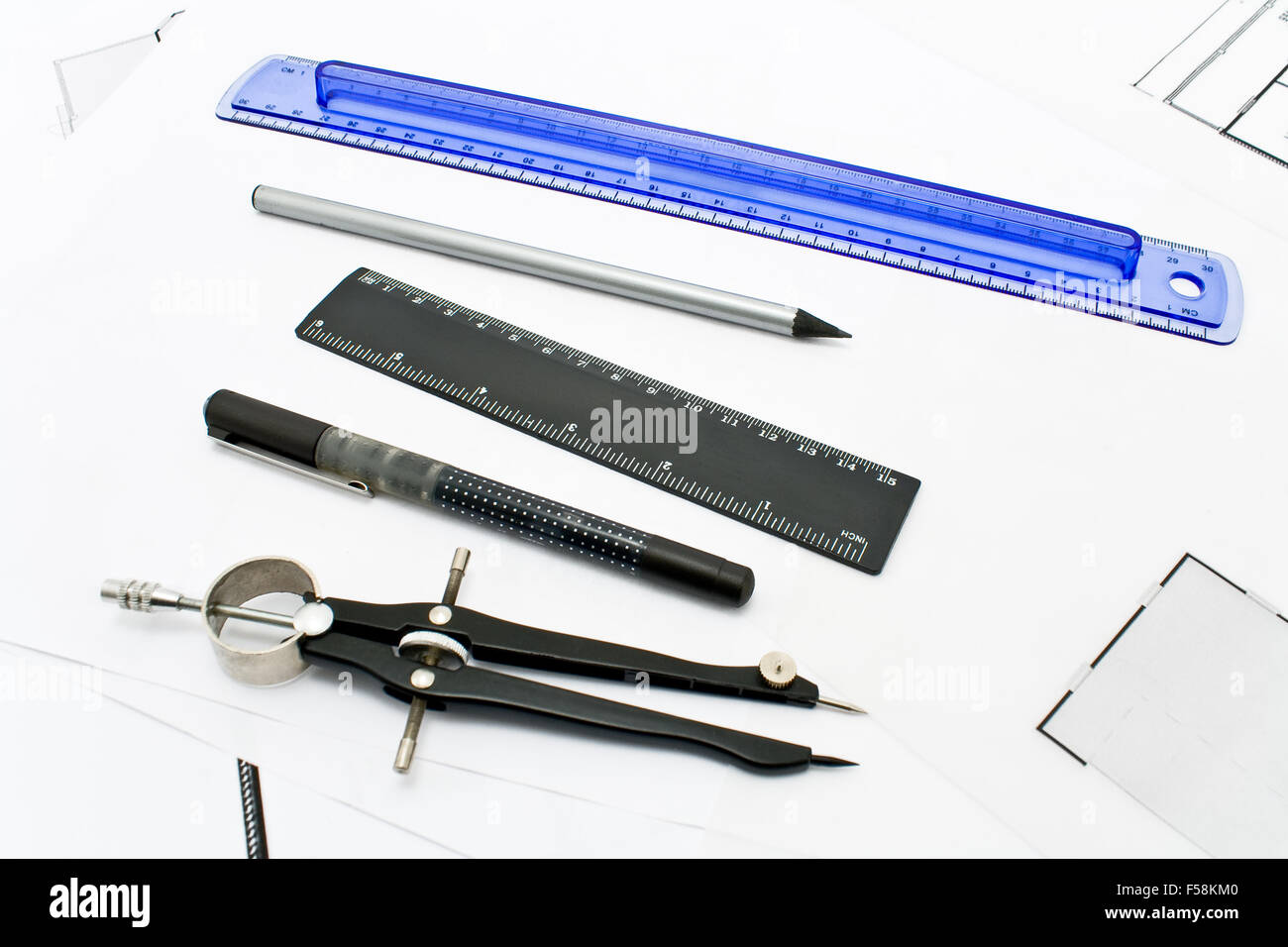 Architecture - drawing tools on white Stock Photo