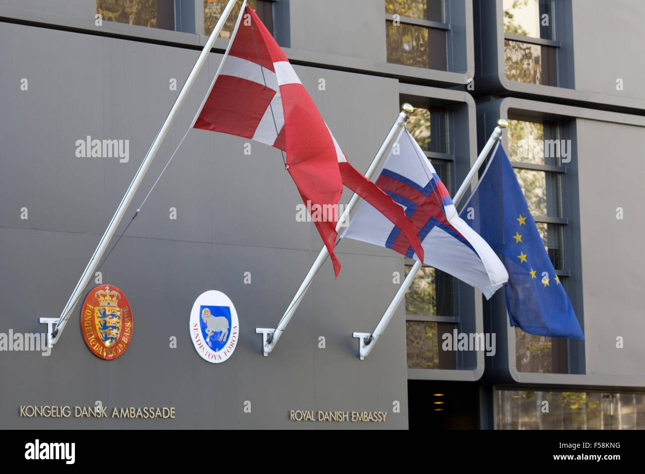 Flags outside the Royal Dutch Embassy London Stock Photo Alamy