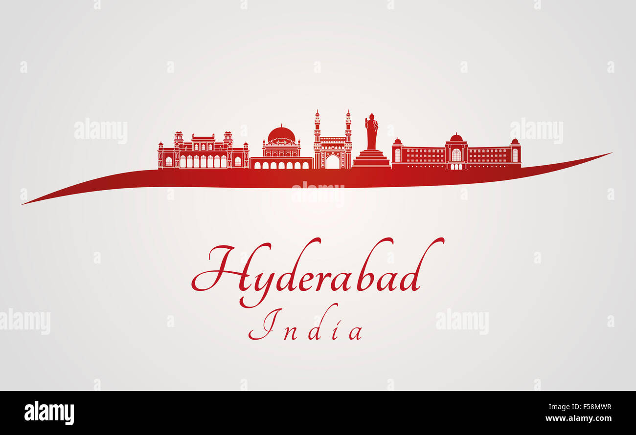 Hyderabad skyline in red and gray background in editable vector file Stock Photo
