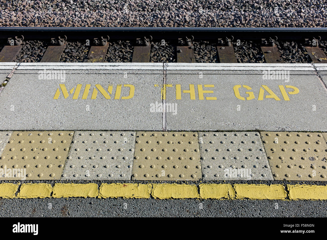 Mind the Gap at station edge Stock Photo