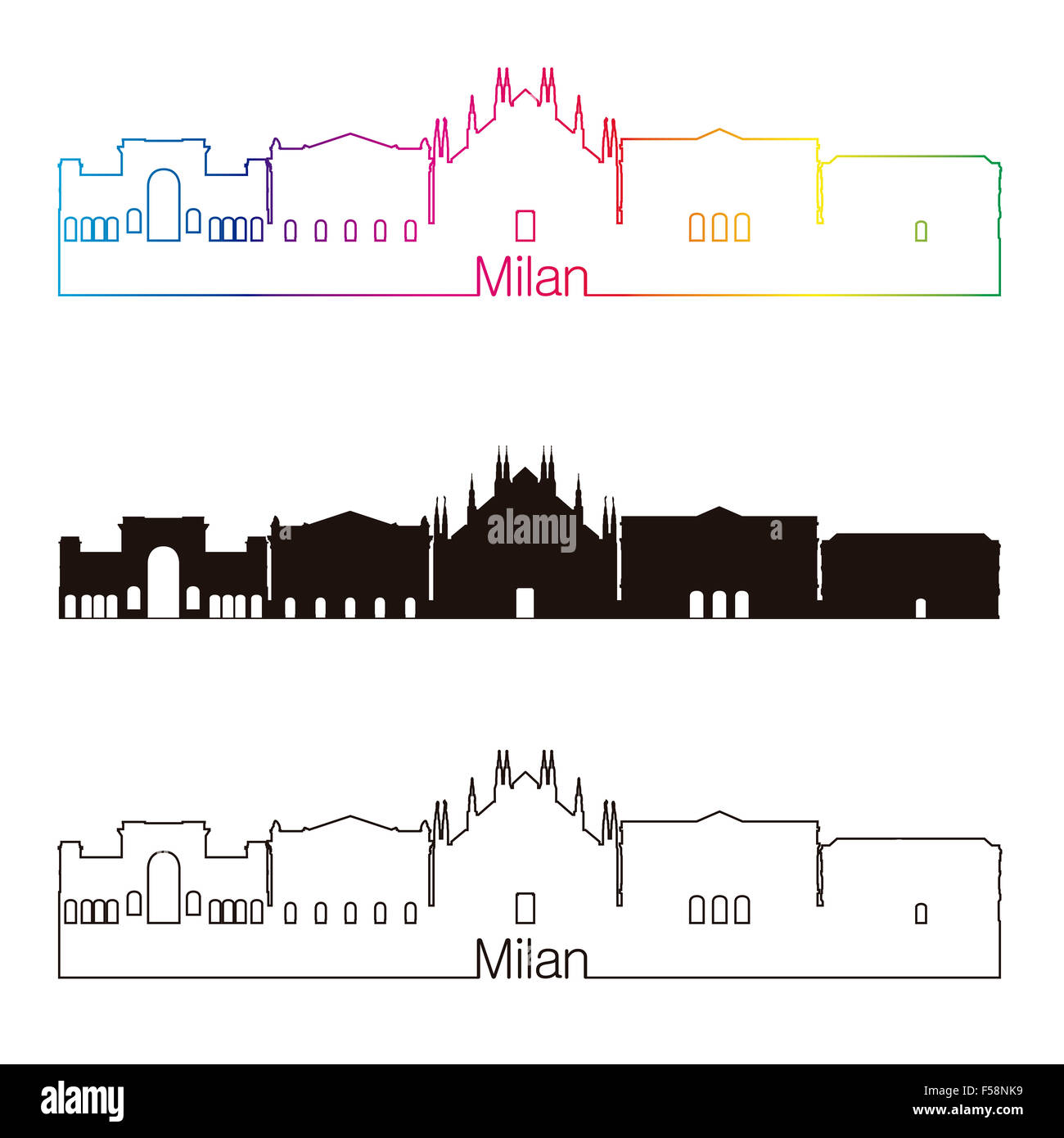 Milan skyline linear style with rainbow in editable vector file Stock Photo