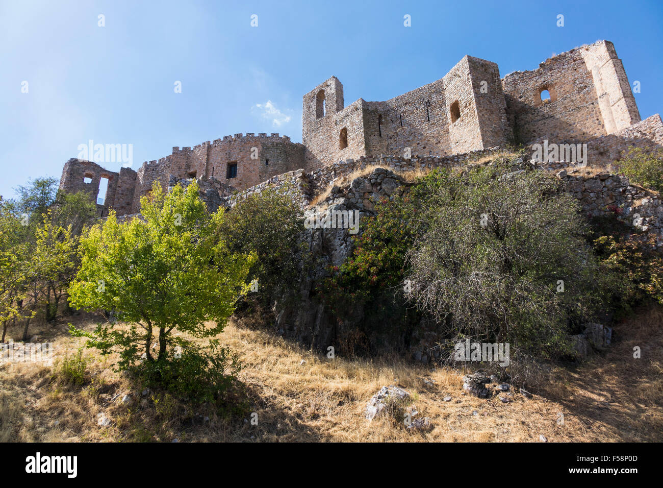 The hilltop castle fortress and old convent of Calatrava La Nueva near Ciudad Real, Castilla La Mancha, Spain Stock Photo