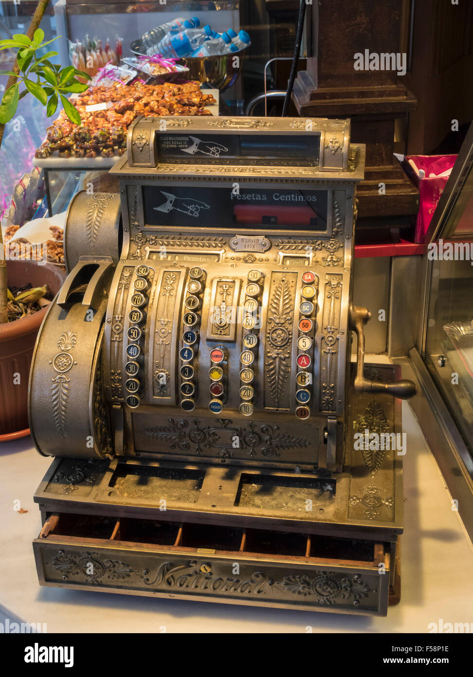 Old antique cash register till, Spain Stock Photo