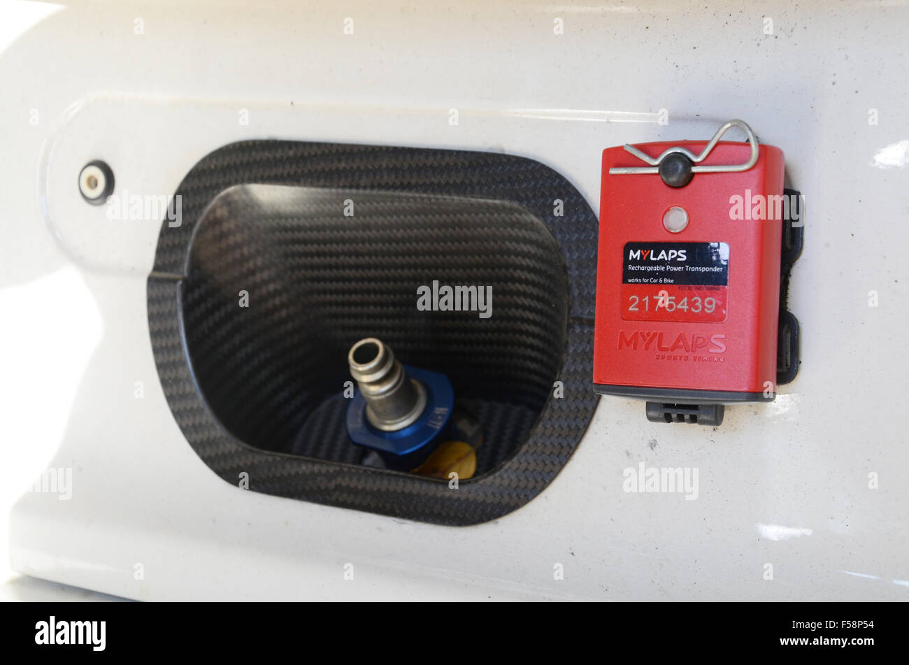 transponder for recording lap times and valve for air jack on BMW M235i