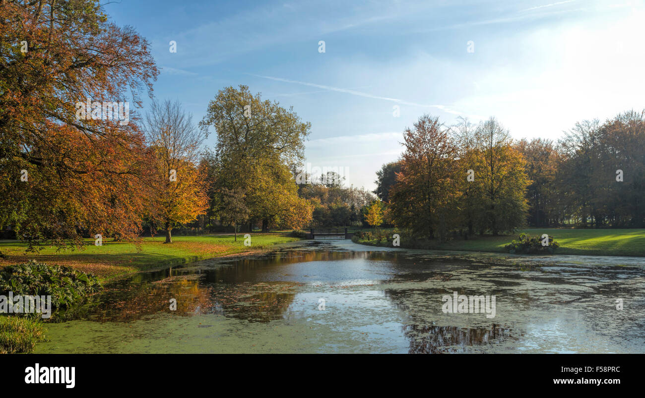 Autumn colors in the English landscape park at Duivenvoorde Castle