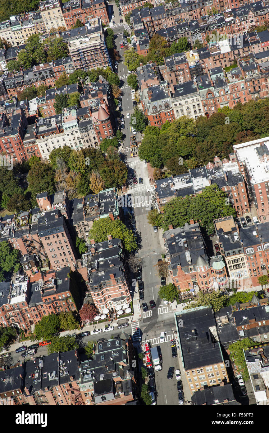 Aerial view of the Back Bay area in Boston, Massachusetts on a sunny clear day. Stock Photo