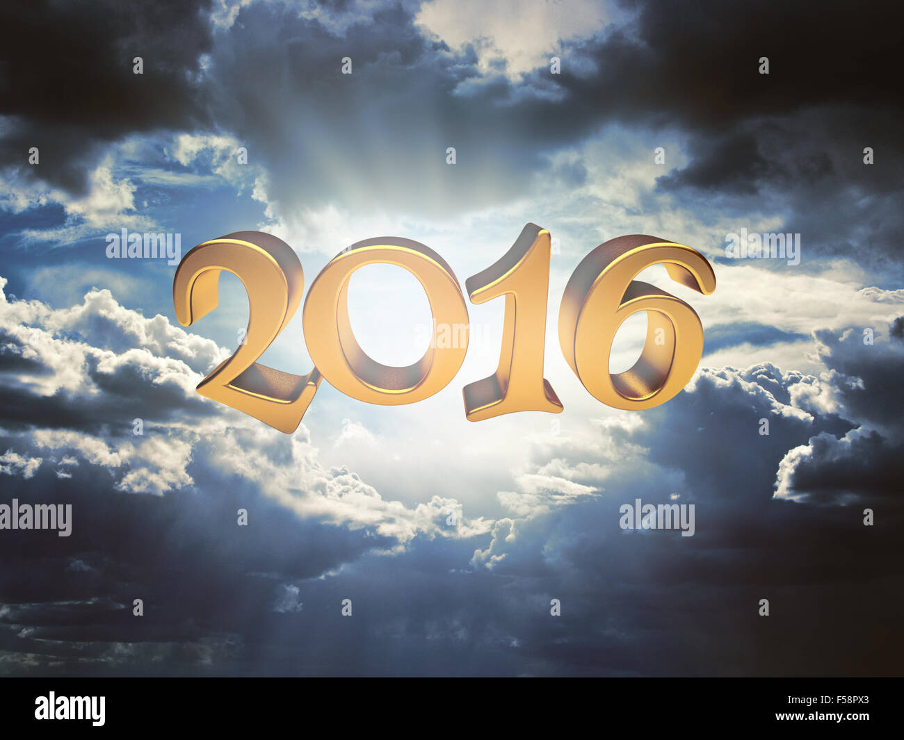 2016 on background of dark clouds before a thunderstorm Stock Photo