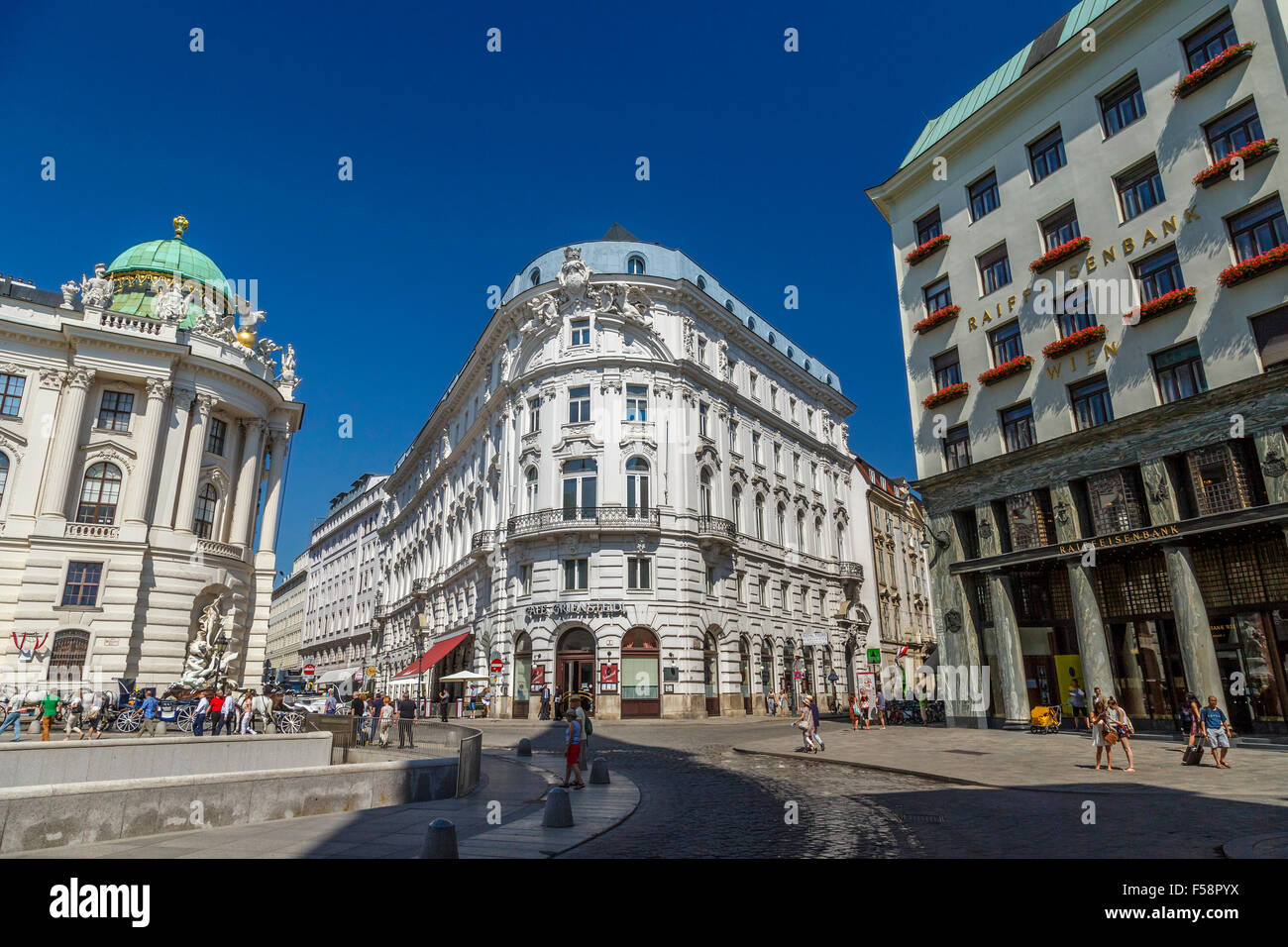 Buildings and architecture on Michaelerplatz, Vienna, Austria. Stock Photo