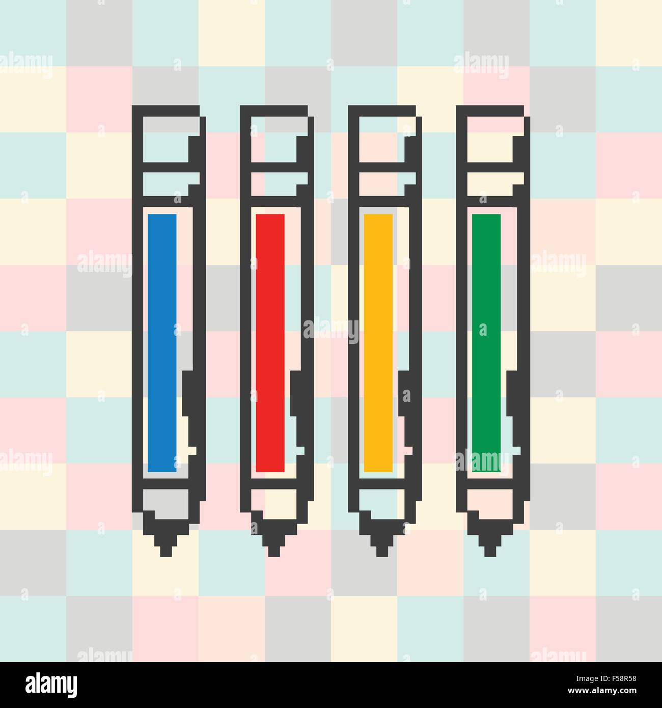 Vector pixel icon pen on a square background Stock Vector