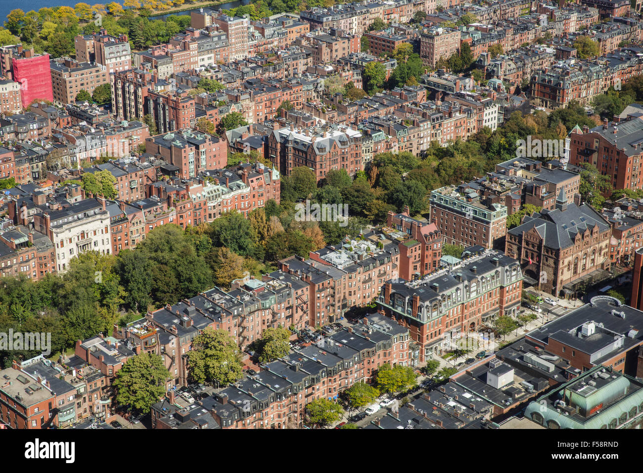 Aerial view of the Back Bay area in Boston, Massachusetts on a sunny clear day. Stock Photo