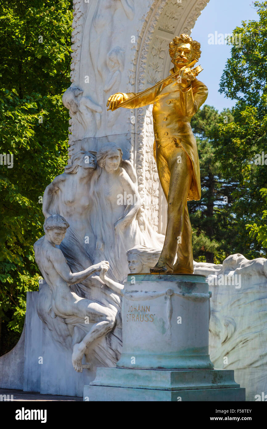 The 1921 gilded Johann Strauss Monument by Edmund Hellmer in the Stadtpark, Vienna, Austria. Stock Photo