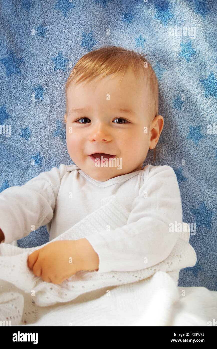 One year old baby in the bed Stock Photo Alamy