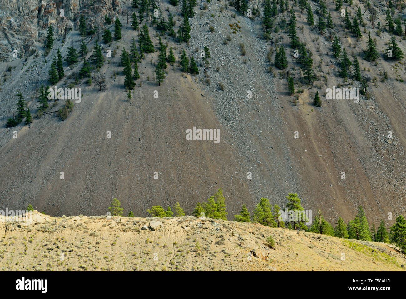Scree Slope in the Thompson River Valley, Highway 1 Quesnel to Hope, British Columbia, Canada Stock Photo