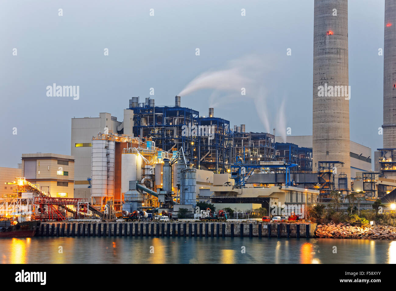 petrochemical industry on sunset, hong kong Stock Photo