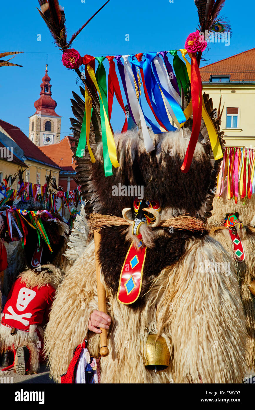 Slovenia, Lower Styria Region, Ptuj, town on the Drava River banks, carnival. The Kurent are the main figure wears a massive she Stock Photo