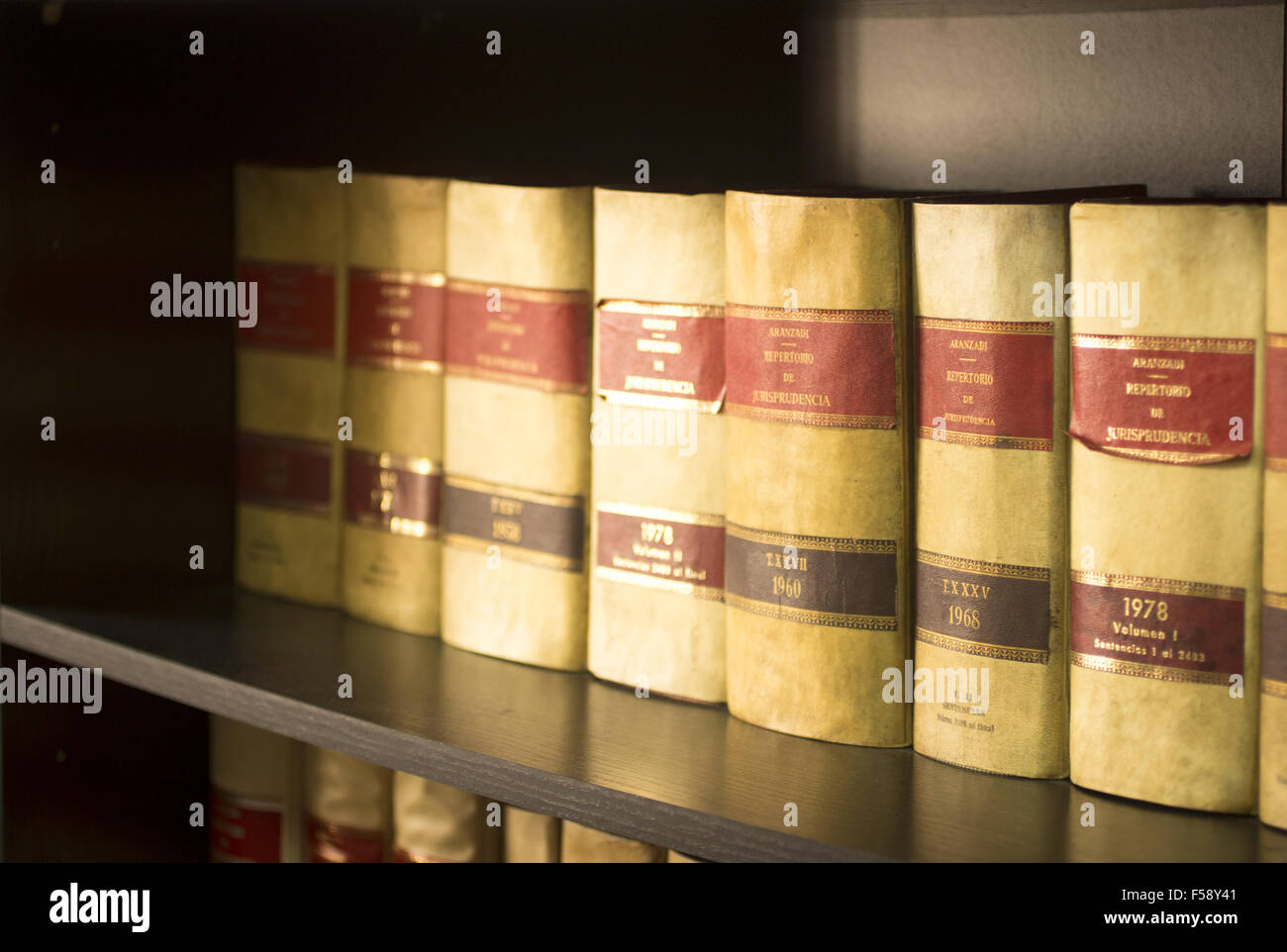 Old legal books Spanish barristers law reports in Spain on bookshelf in