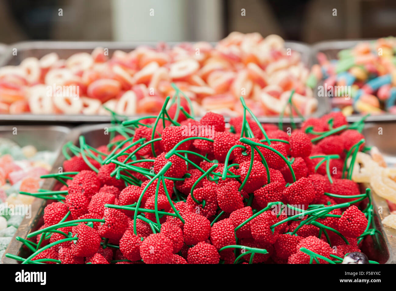 Colorful cherry sweets and candies Stock Photo