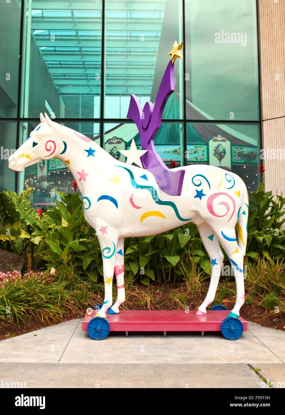 Rochester, New York, USA. October 24, 2015. The Strong National Museum of Play. Painted horse welcomes visitors at the back Stock Photo