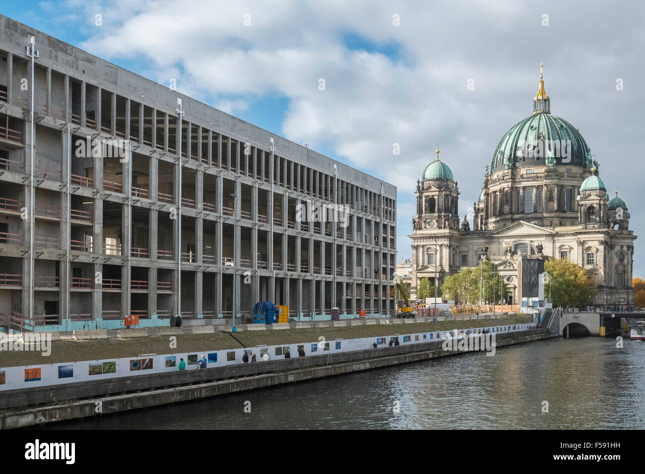 Stadtschloss development site (Berlin City Palace) near River Spree and adjacent to Berlin Cathedral, Mitte, Berlin, Germany Stock Photo