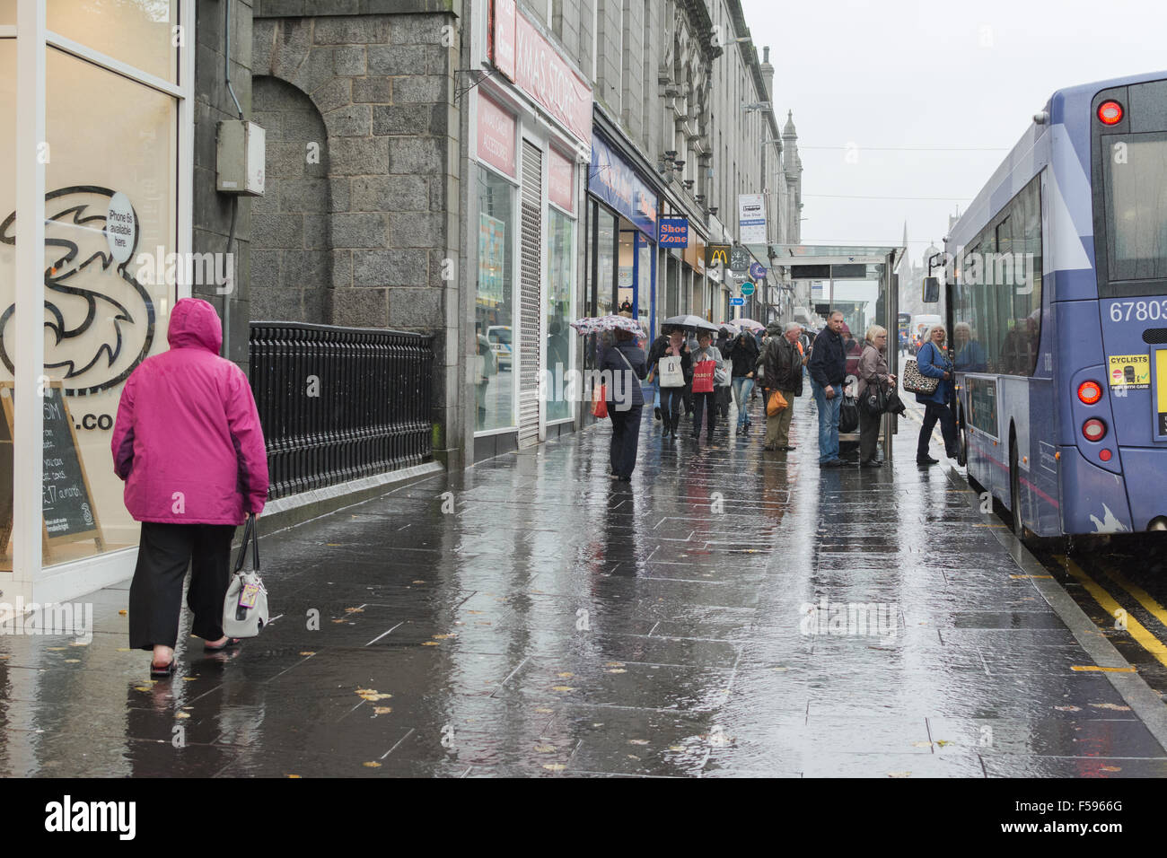 Aberdeen, Scotland, UK - 29 October 2015: Union Street on a rainy autumn day Stock Photo