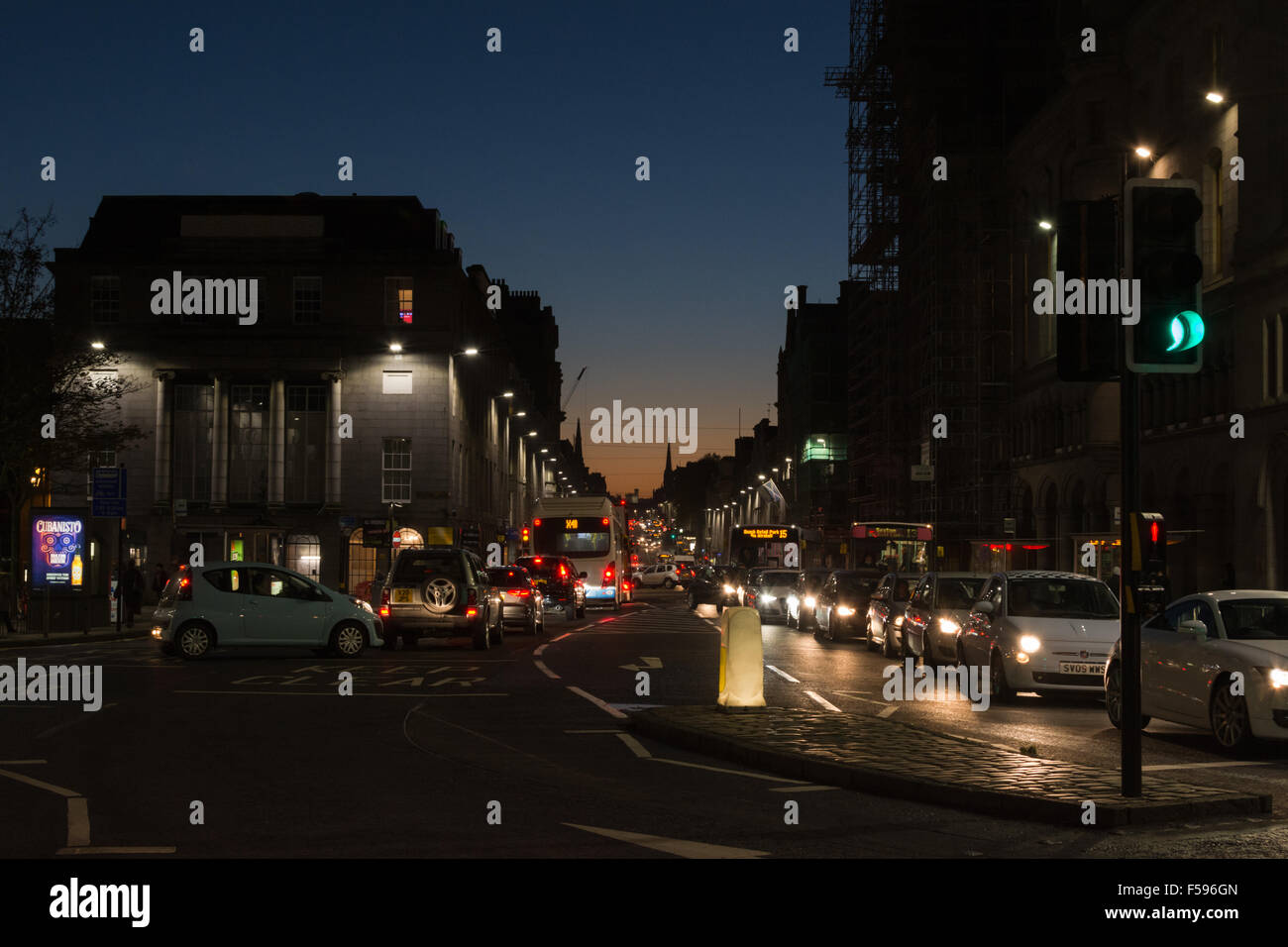 early evening rush hour traffic on Union Street, Aberdeen, Scotland, UK Stock Photo