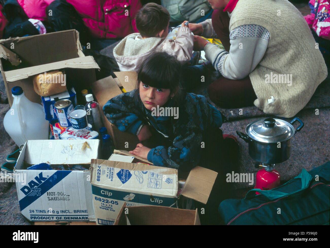 war in ex Yugoslavia, Kosovo crisis, Kosovar  refugees camp in Korcia (Albania), april 1999 Stock Photo