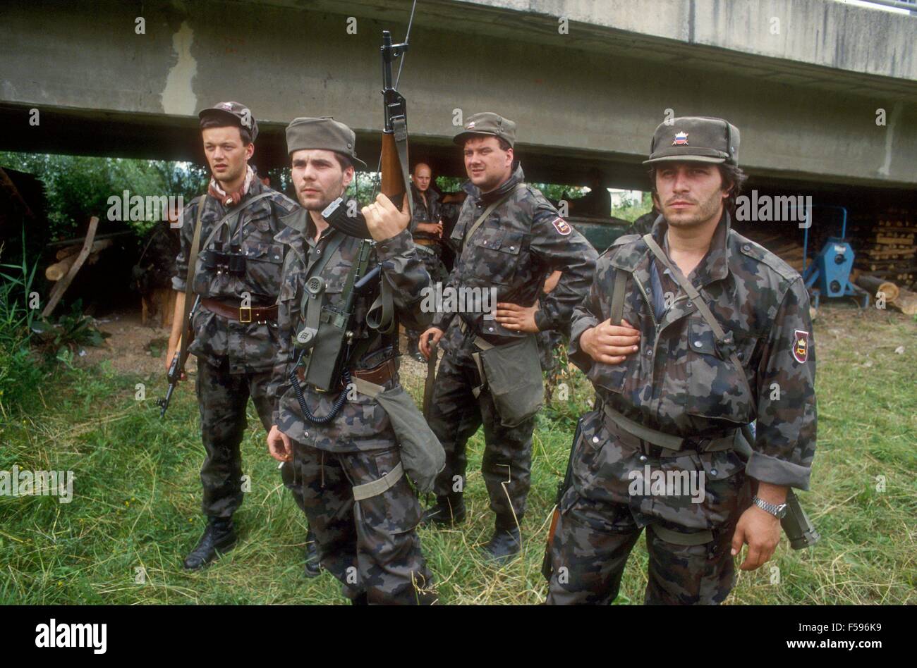 war in ex Yugoslavia, Slovenian militia during the independence war of July 1991 Stock Photo