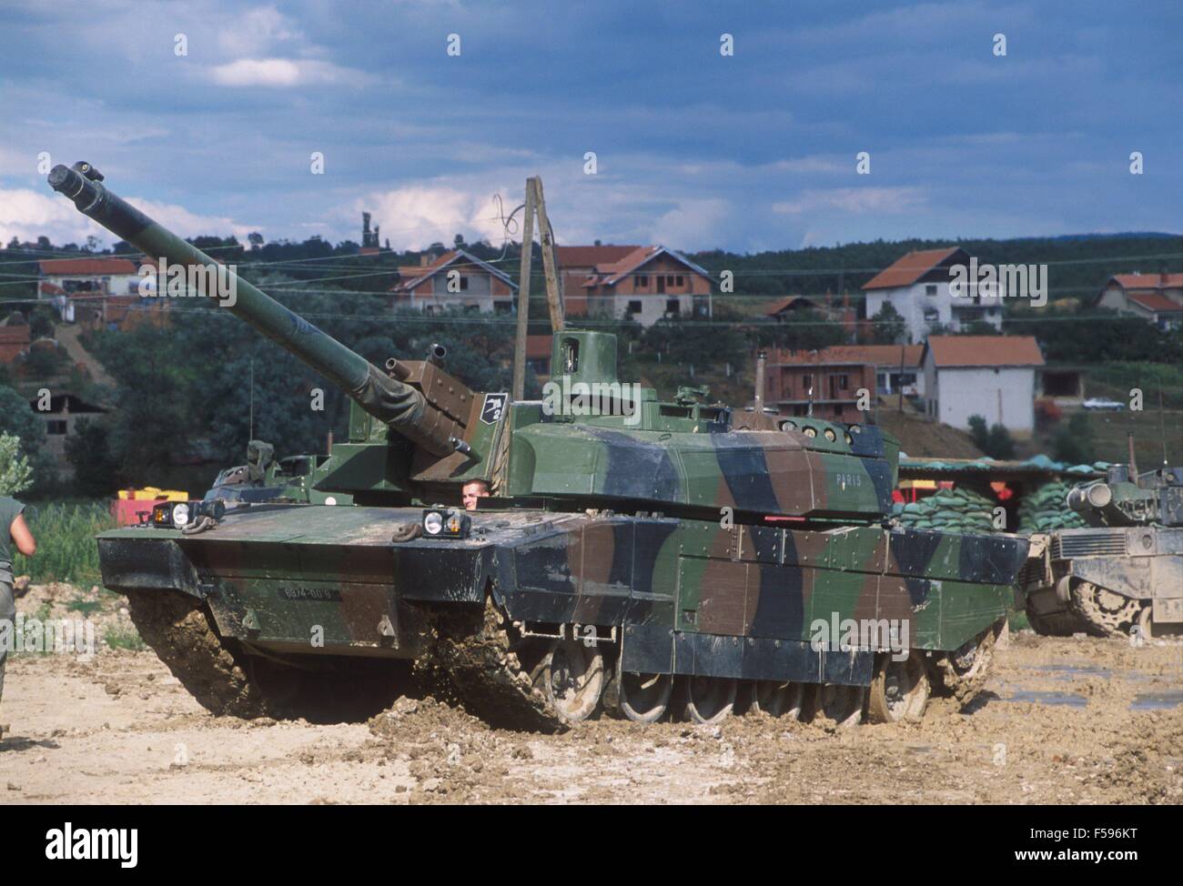 NATO intervention in Kosovo, July 2000, Leclerc tank of French army lined up in the Mitroviza area Stock Photo