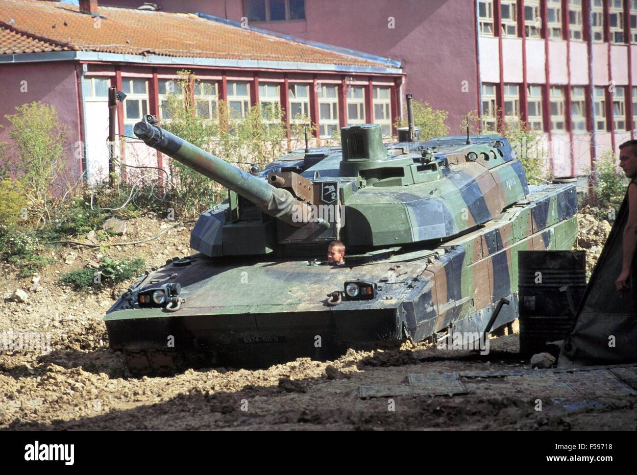 NATO intervention in Kosovo, July 2000, Leclerc tank of French army lined up in the Mitroviza area Stock Photo