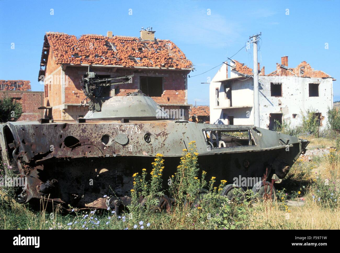 Kosovo, July 2000, Serbian tank destroyed by NATO attacks with depleted uranium grenades Stock Photo