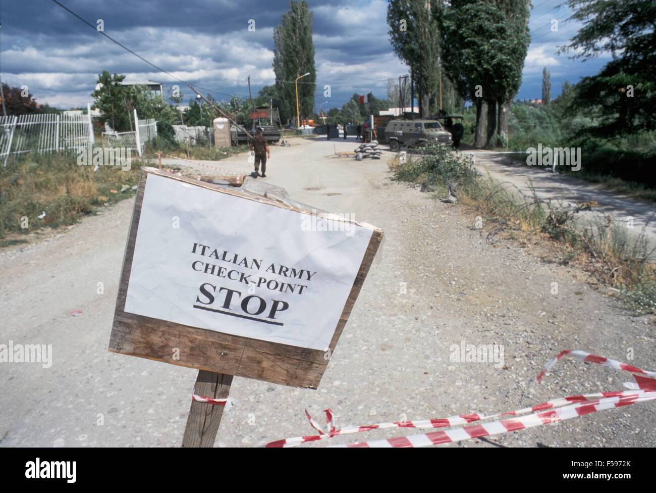 NATO intervention in Kosovo, July 2000, checkpoint of Italian army near the Deciani town Stock Photo