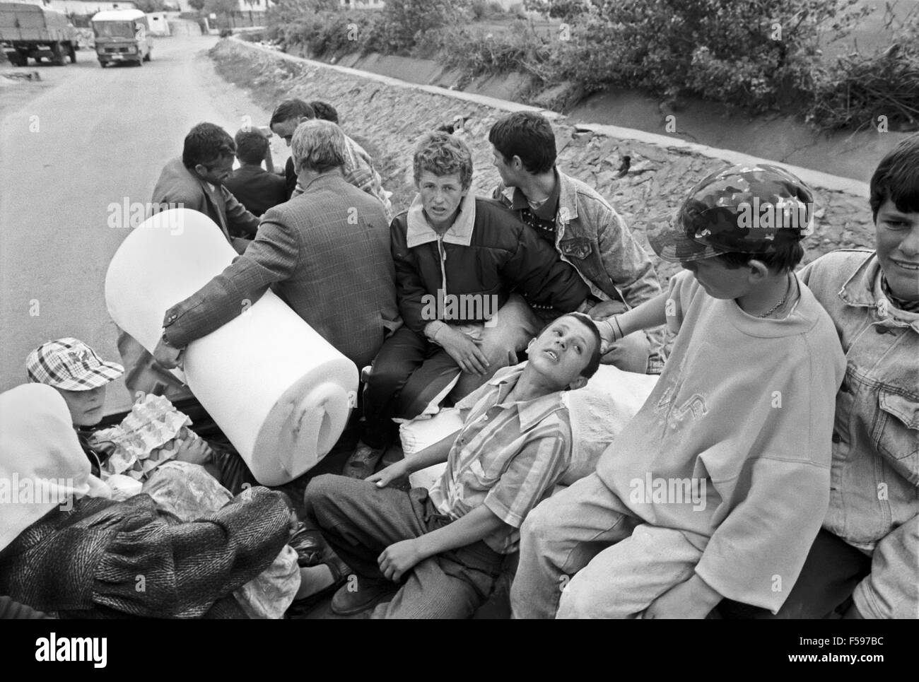 war in ex Yugoslavia, Kosovo crisis, Kosovar  refugees camp in Kukes (Albania), april 1999 Stock Photo