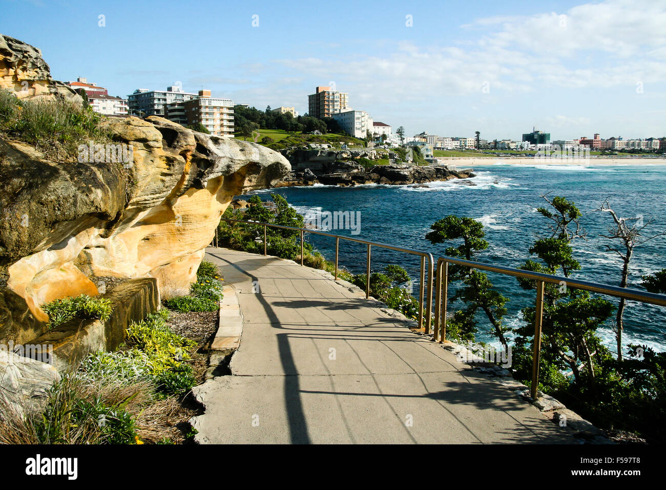 Sydney, Australia. Cliff path from Bronte beach to Bondi beach in the sun. Stock Photo