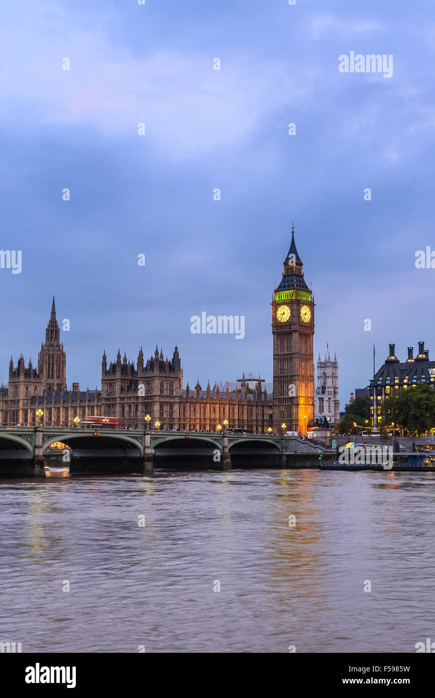 Big Ben Clock Tower and House of Parliament, London, England, UK, in the evening Stock Photo