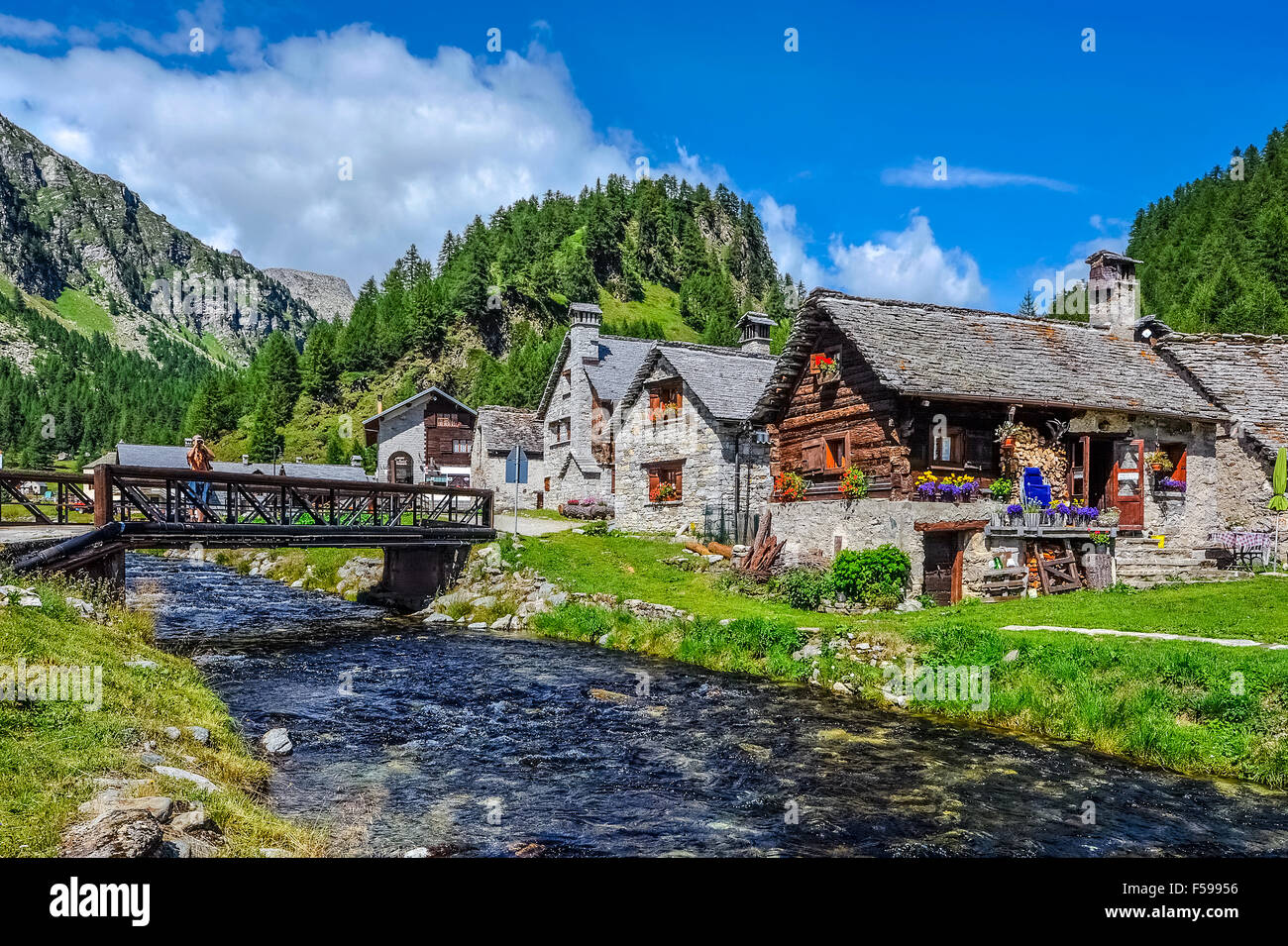 Italy Piedmont Alpe Devero Natural Park Village Of Crampiolo Stock 