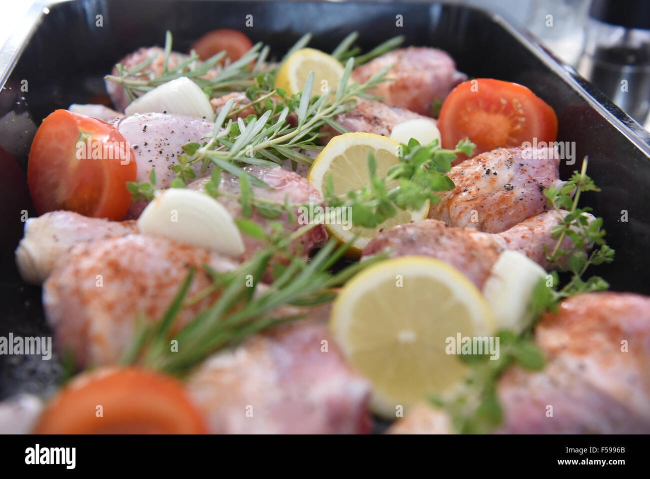 chicken in the oven for dinner Stock Photo