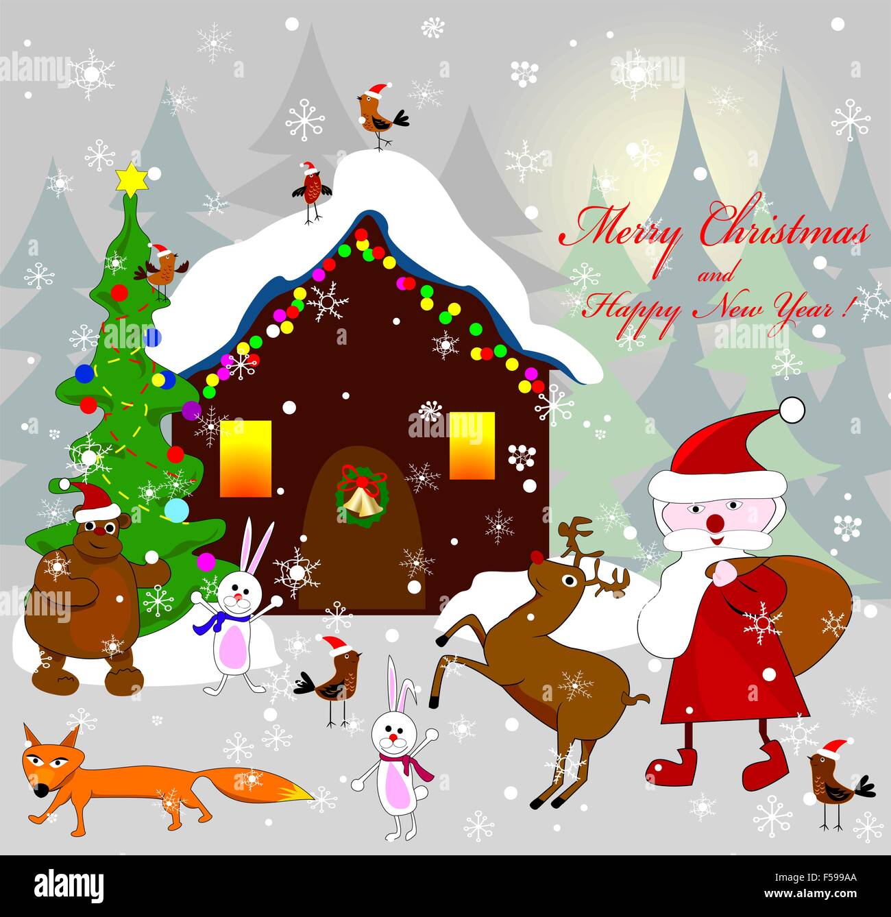 Christmas card birds santa gift hi-res stock photography and images - Alamy