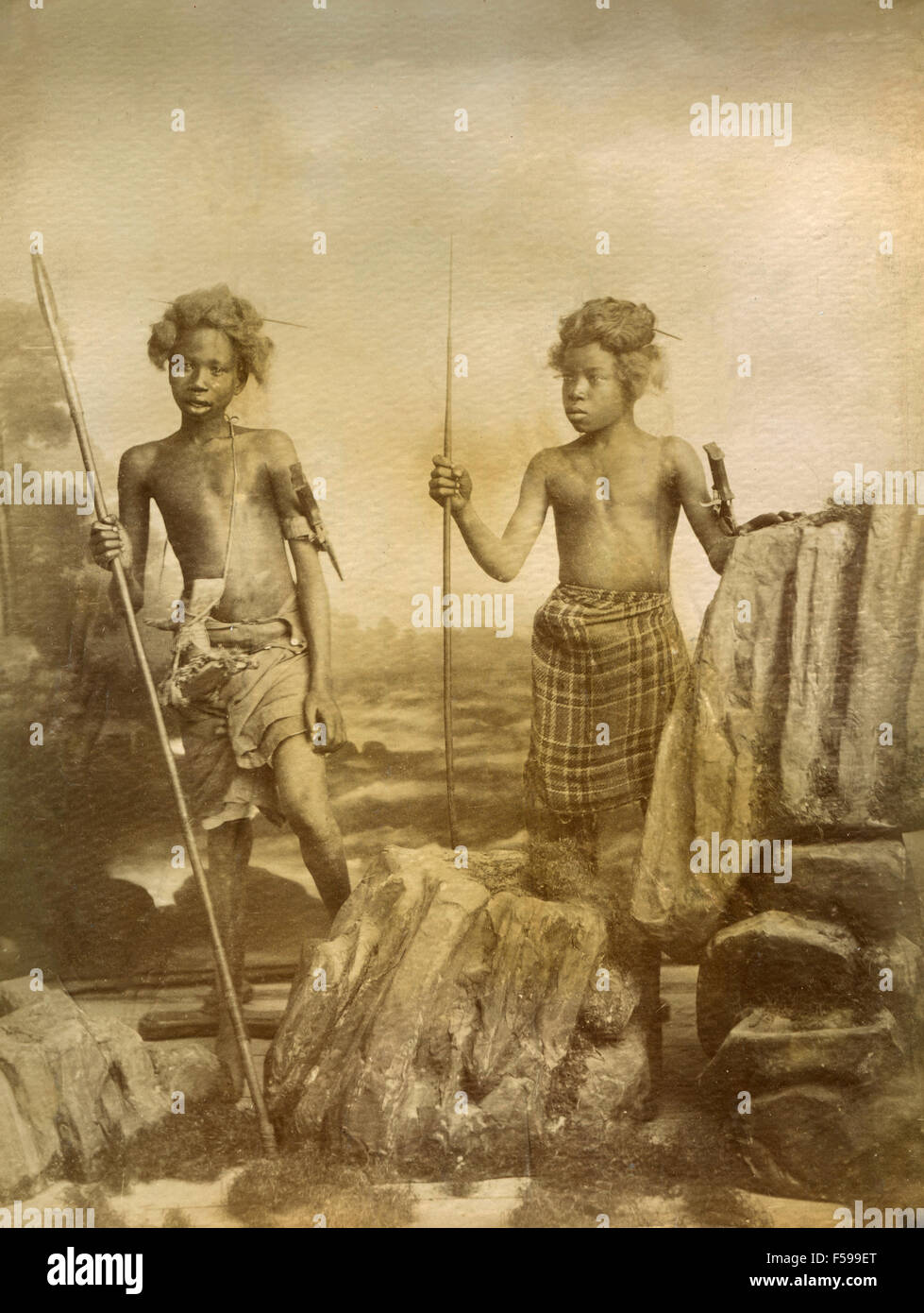 Young warriors of Nubia, Egypt Stock Photo