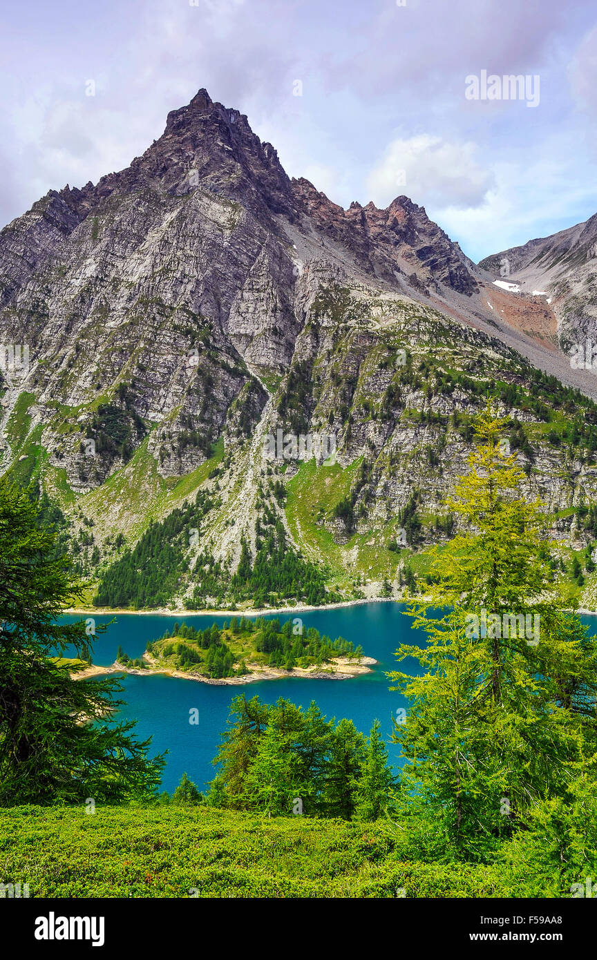 Italy Piedmont Alpe Devero Natural Park Lake of Devero with the peaks ...