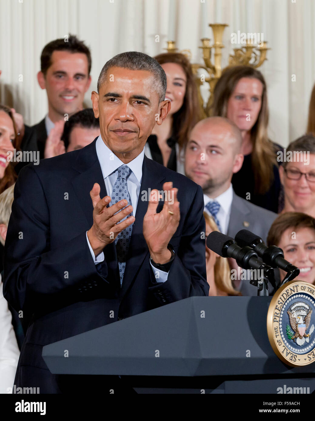President Obama honoring the US Women's Soccer Team in the White House - Washington, DC USA Stock Photo