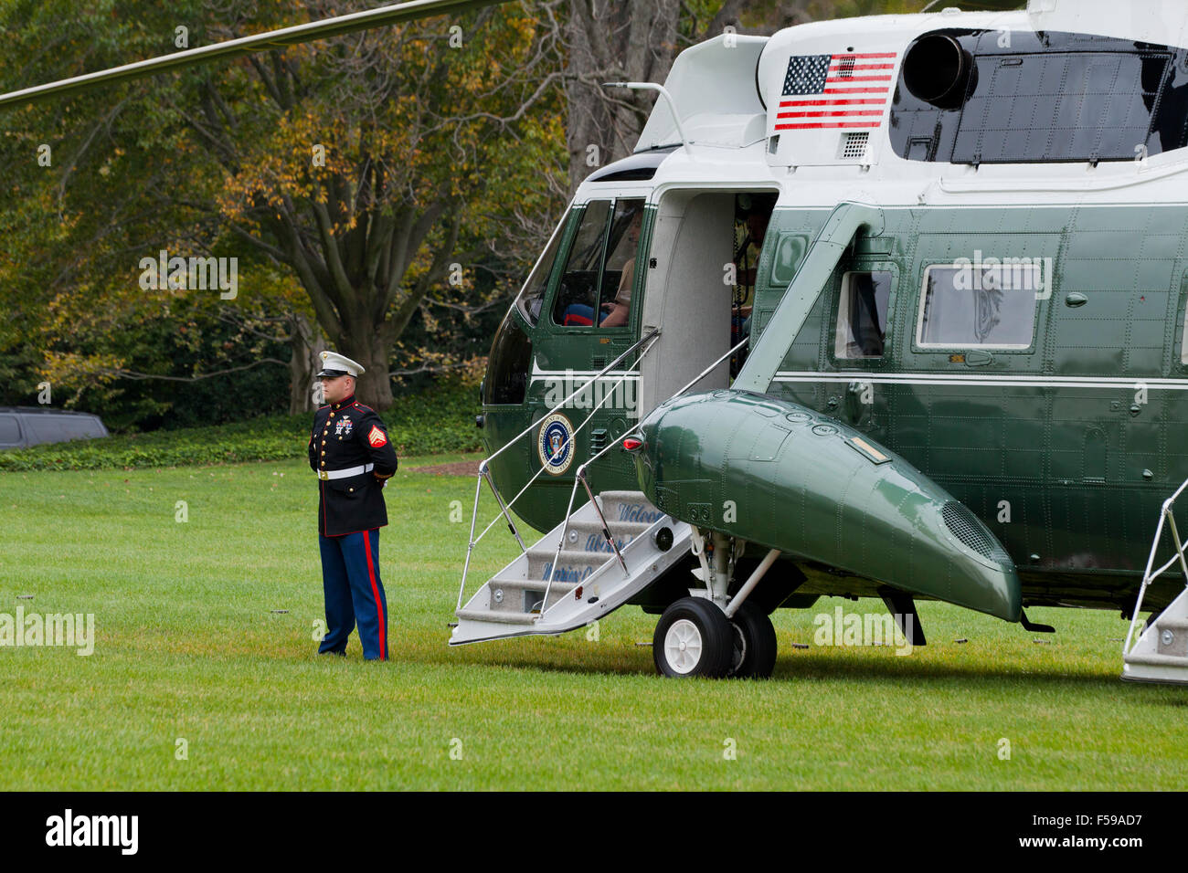 Marine One helicopter preparing for departure - Washington, DC USA Stock Photo