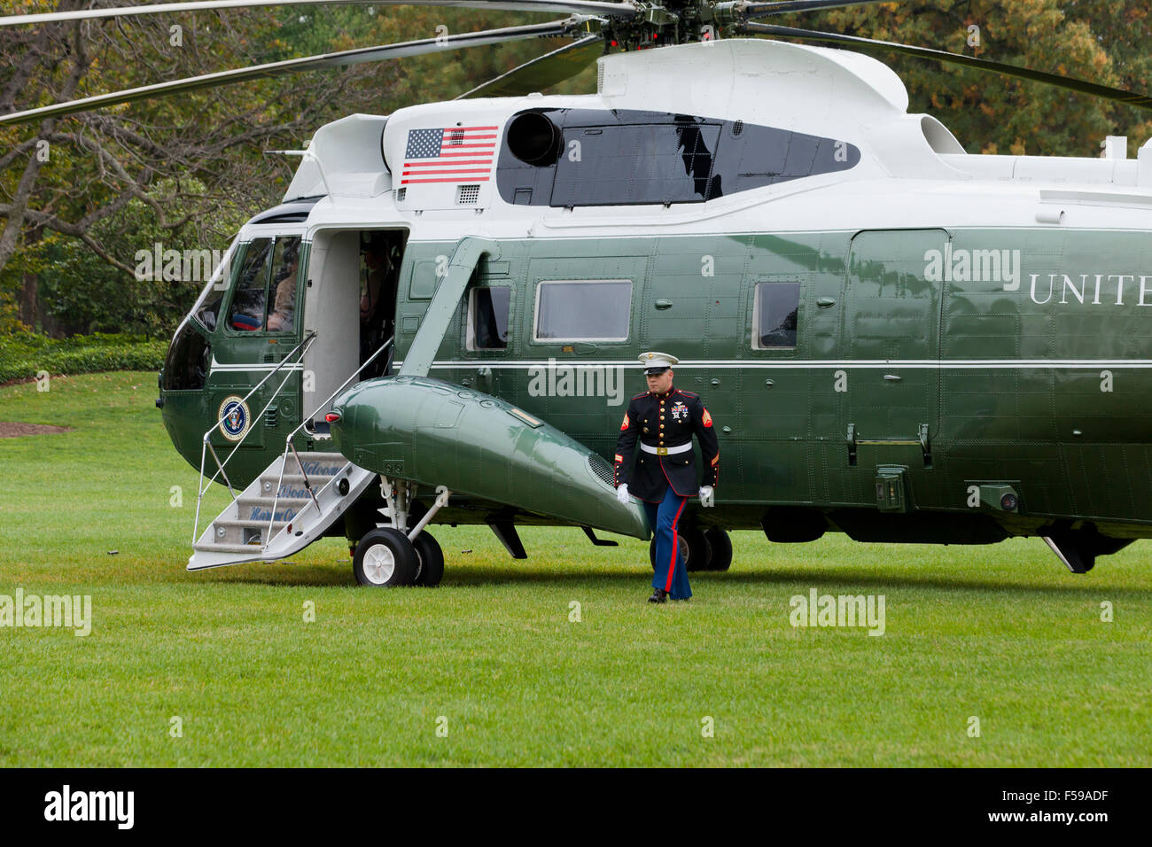 Marine One helicopter preparing for departure - Washington, DC USA Stock Photo